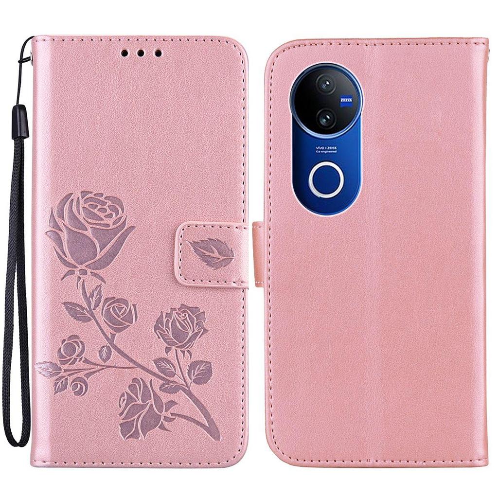 Тисненая кожаная книжка с розой для Vivo V50, кошелек, слоты для карт, чехол
