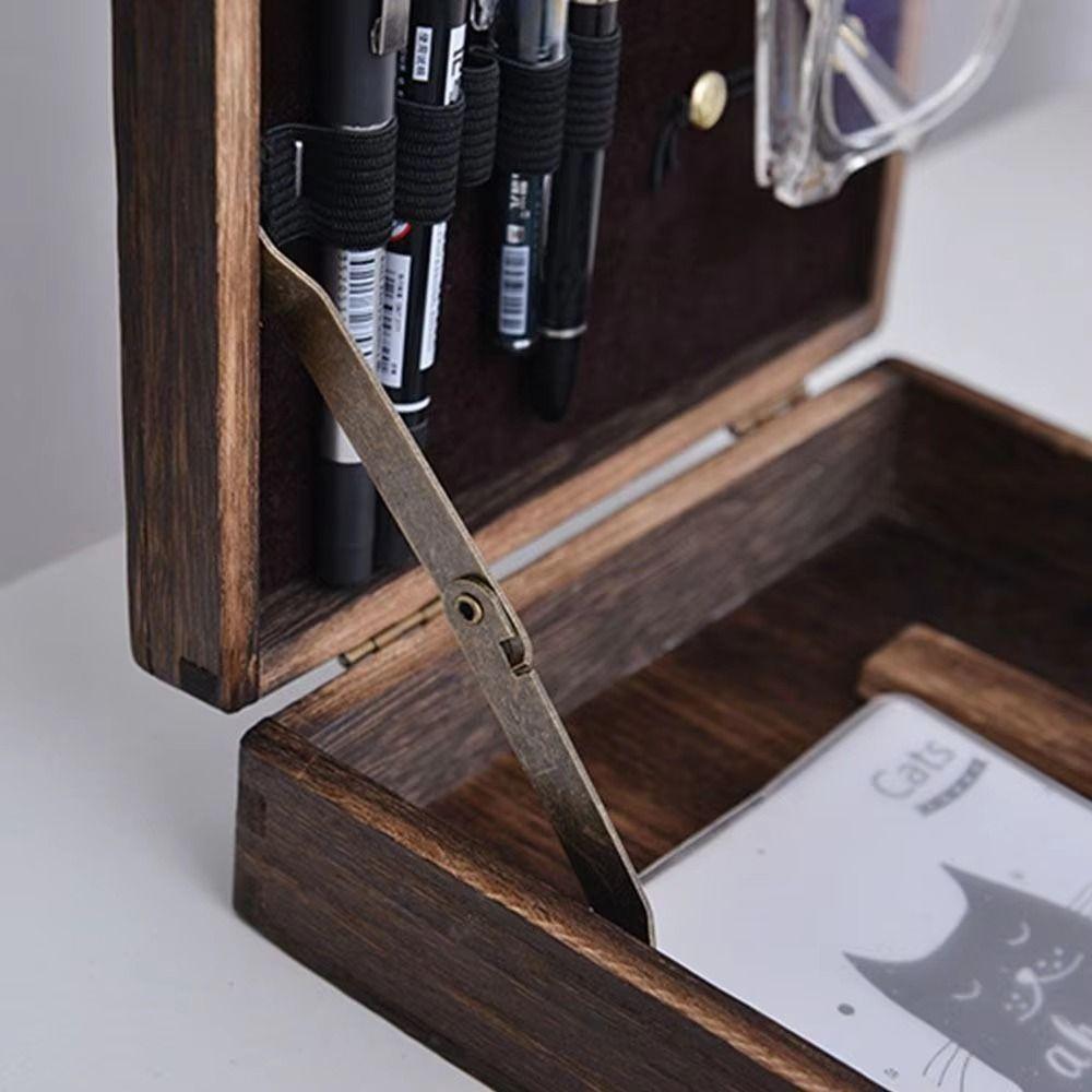 Portable Wooden Box Stationery Box Retro Artist Tool Bag Writers Messenger Wood Box Painting