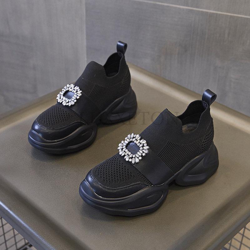 Women's Rhinestone Dad Shoes Korean Style Thick Bottom Sneakers Spring Breathable Casual Loafers Zapatillas Deportivas Mujer