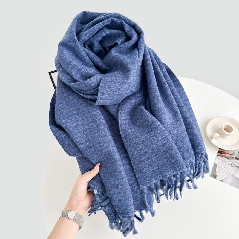 New Solid Color Scarf Couple Winter Shawl Dual-purpose Warm Long Thickened Fringed Scarf