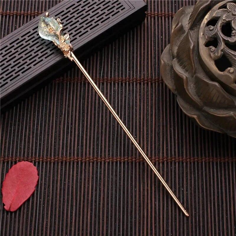 Chinese Style Vintage Hair Chopsticks Hairpins Women Elegant Hair Stick Korean Metal Glaze Woman Hair Clip Accessories Jewelry