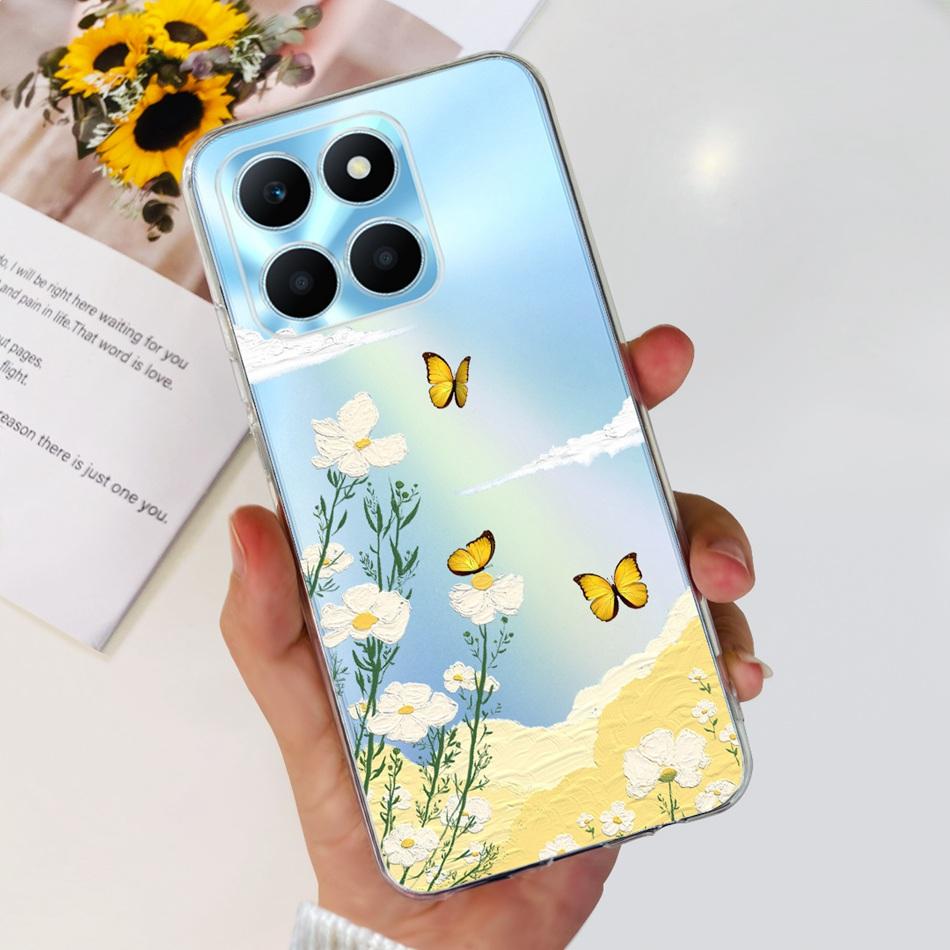 For Honor X6a Phone Case HonorX6a X 6A 4G WDY-LX1 Cute Butterfly Flower Painted Soft Silicone TPU Back Cover Bumper