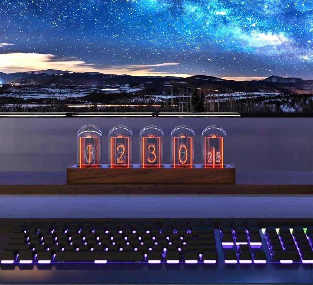 Часы ClocTeck Nixie Tube Clock Sync, 16 миллионов цветов, ретро-современные деревянные цифровые часы, Wi-Fi и возможность настройки