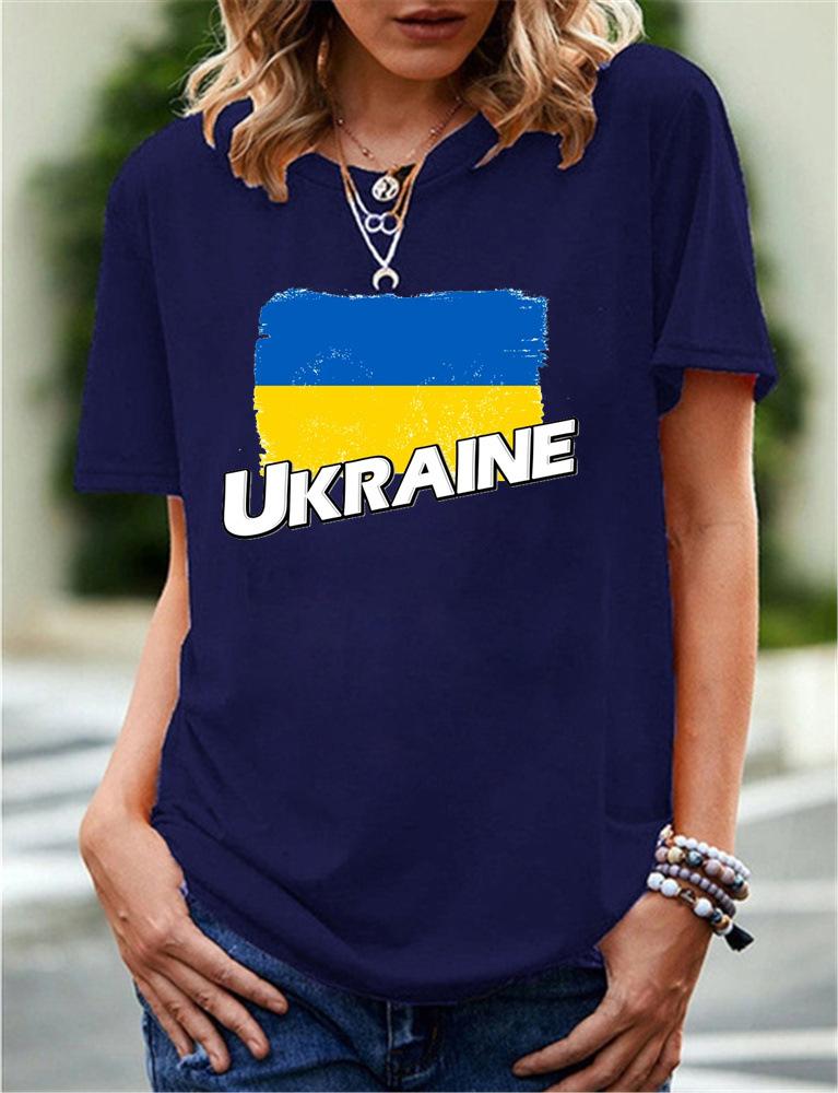 2024 New Women's Printed Ukraine Flag Short-sleeved Support Ukrainian Round Neck Short-sleeved 3D T-shirt