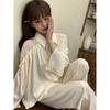 Sexy pajamas women's spring and summer ice silk pure desire wind with chest pad can be worn outside shirt suspender four-piece set loungewear