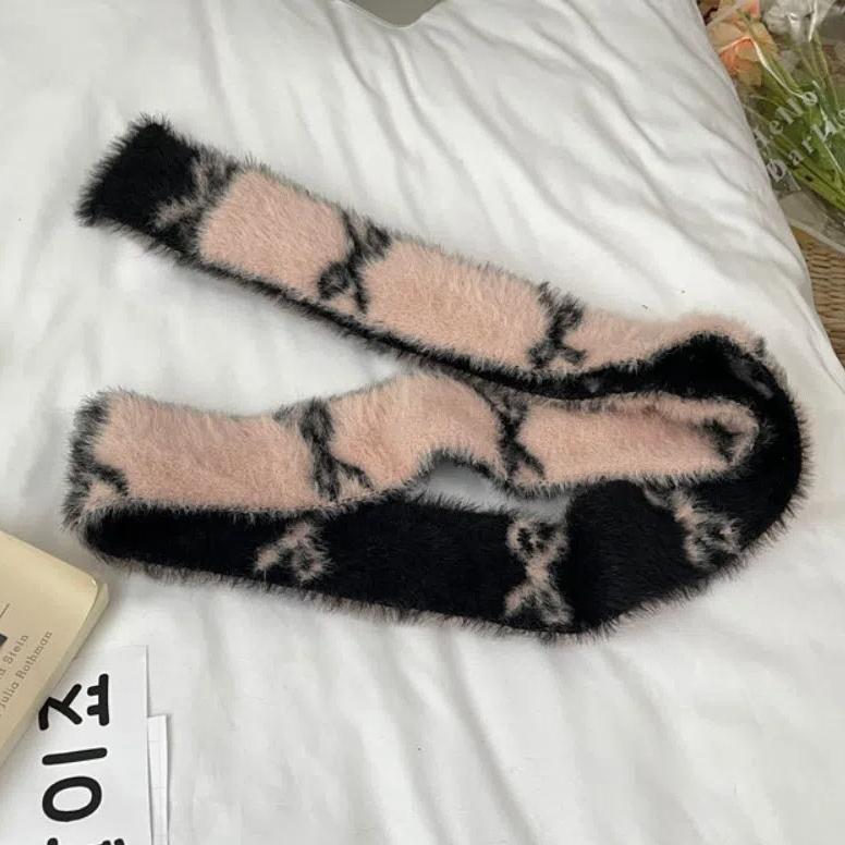 Тонкий двухсторонний шарф Y2k, длинный, цветной блок, защита шеи, ретро бант, вязаный шейный платок, для девочек