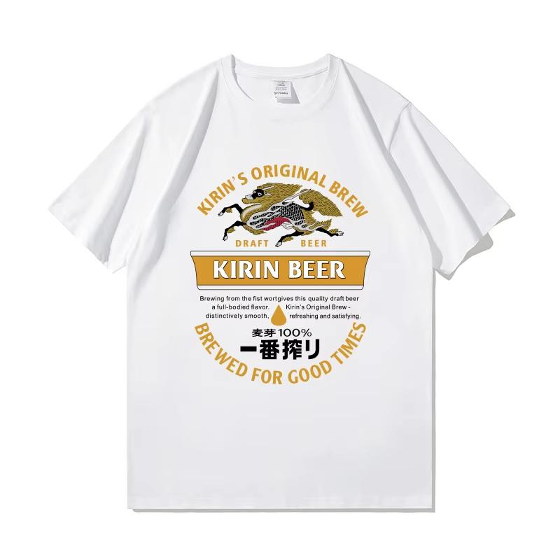 2026 Japanese Kirin Beer Tshirt Unisexs Summer Japanese Series Retro Pressed Shortsleeved Loose Cotton Couple Clothes Ins Y2k