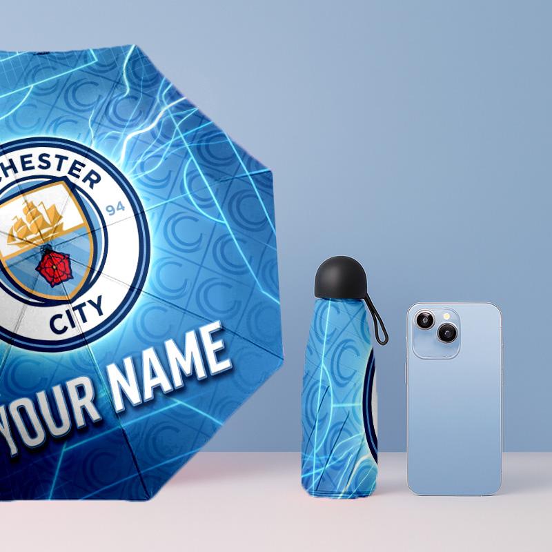 Manchester City Manual Five Fold 8 Rib Umbrella Support Custom Text, Lightweight Travel Umbrella