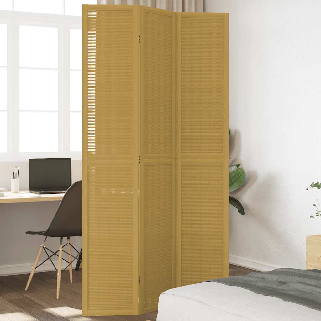 3 Piece Room Divider Brown Solid Paulownia Wood