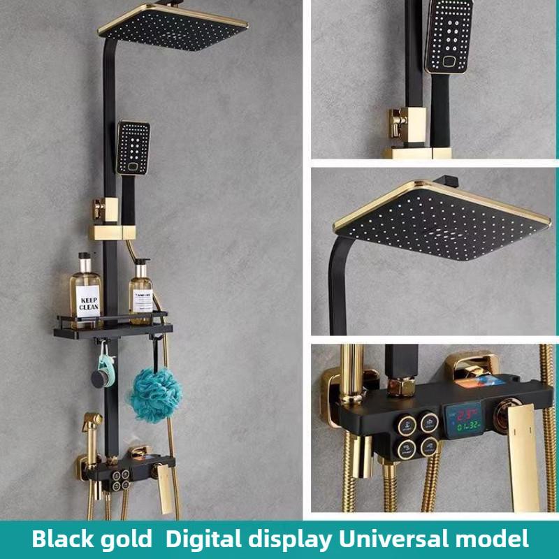 Черный цифровой дисплей Напорная душевая лейка Бытовая ванная комната Термостатический тропический душ Кнопочная душевая лейка Набор