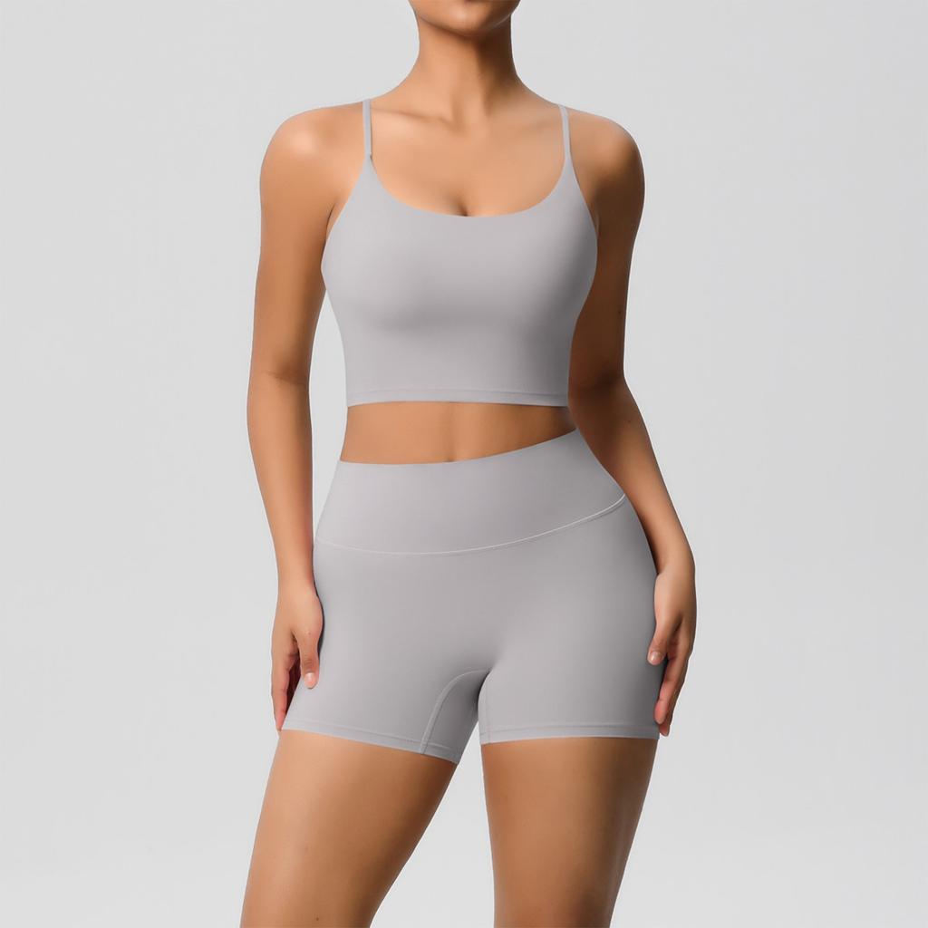 Женская мода однотонный топ с открытой спиной облегающая дышащая одежда для йоги спортивная одежда для бега фитнеса шорты комплект