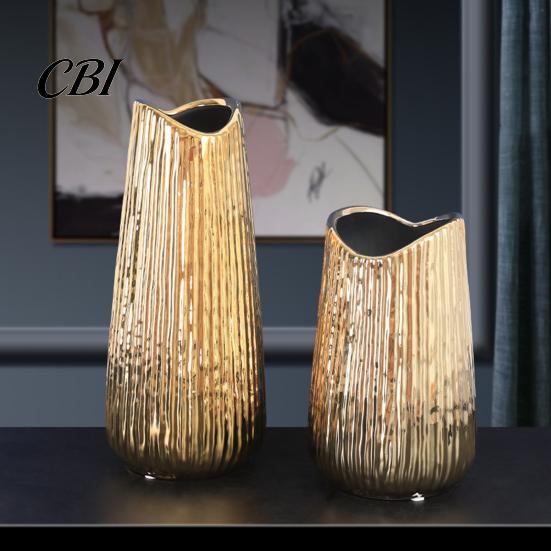 Asymmetrical Vase Gold Ceramic Vases, Decorative Flower for Fresh Flowers Home Decor And Dried Arrangements, Light Luxury Gift Set