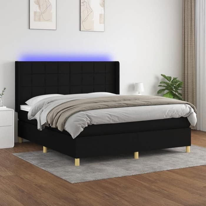 Maison Exclusive - Sommier à lattes de lit matelas et LED Noir 180x200 cm Tissu
