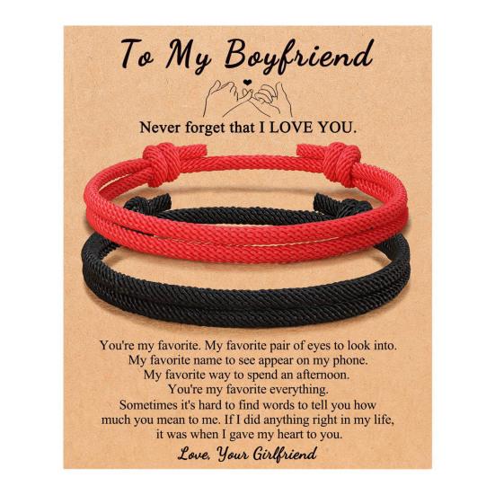 2Pcs Black White Adjustable Couple Rope Bracelet Handwoven Friendship Wristbands Birthday Gift