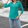 Women's Fashion Casual Lapel 3/4 Sleeve  Shirt Women's Button Up Tops