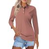 Women's Fashion Casual Lapel Short 3/4 Sleeve Solid Color Shirt Women's Button Up Tops