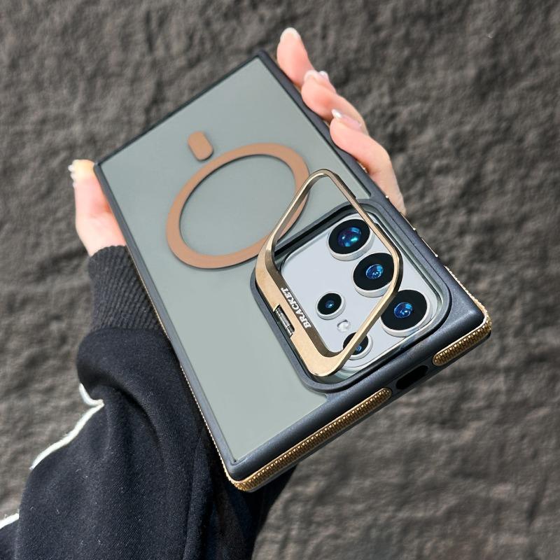 Luxury Camera Lens Stand S25 Ultra Magnetic Case for Samsung Galaxy S23 S24 FE S25 Plus S24 Ultra Magsafe Matte Shockproof Cover