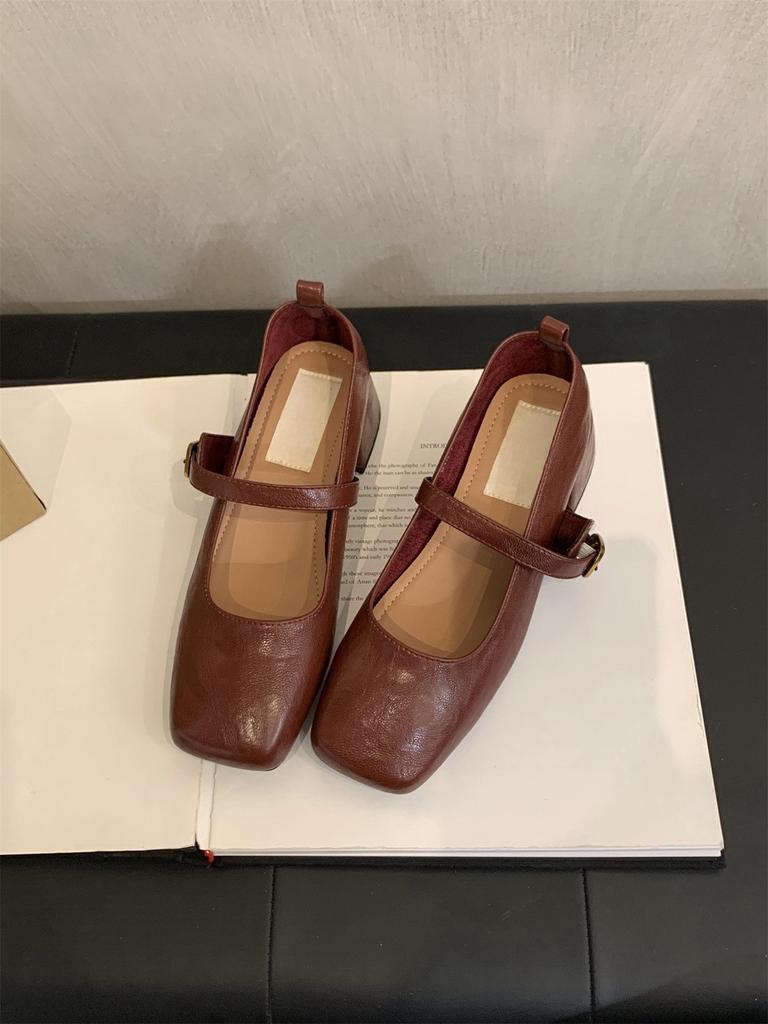 French Retro Square Head Shallow Mouth Single Shoes Women's Shoes 2024 New Spring and Autumn with Skirt Mary Jane Small Leather Shoes
