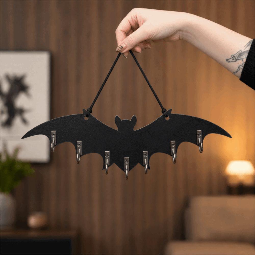 Retro Wooden Bat Wall Hook Halloween Gothic Key Rack Space-Saving Organizer Hanger Rack Entryway