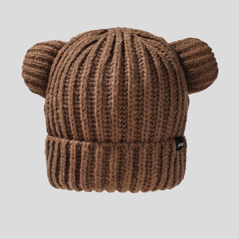 Y2K Медвежьи ушки утолщенные шапки женские мягкие плюшевые защитные уши симпатичные вязаные корейские шерстяные шапки крутые шапочки ручной работы для девочек