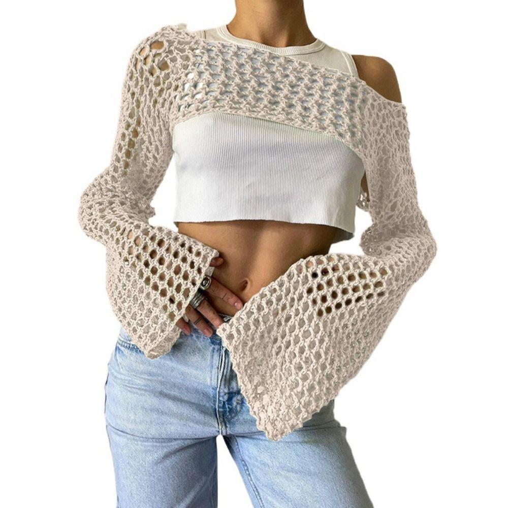 Soft Round Neck Shrug Pullover Y2K Knit Hollow Out Crop Top Women Crochet Crop Top Shopping