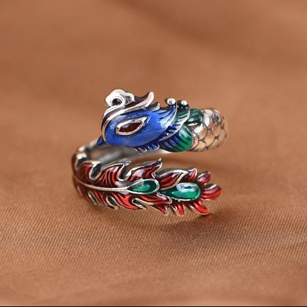 Кольцо с эмалью цвета Чэнсян «Дракон и Феникс», мужское и женское, в стиле ретро, Гочао, с индивидуальностью, высокое качество, доминирующее, ручной работы, открытое