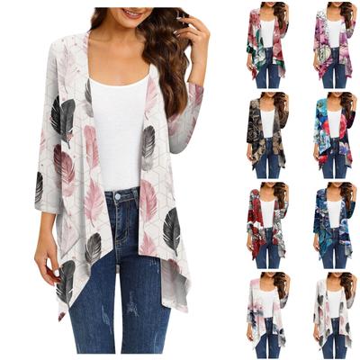 Женский кардиган неправильной формы с градиентным принтом и рукавами три четверти, куртка с карманами