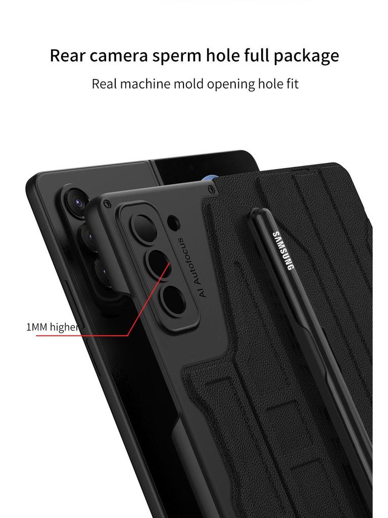 Кожаный флип-кейс Samsung Z Fold5 со слотом для стилуса - Защитная крышка для складного экрана