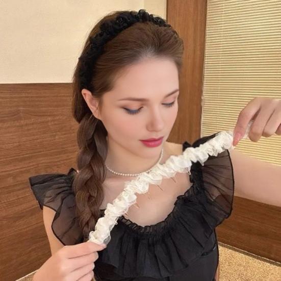 Женская повязка на голову Нескользящая широкая повязка с гребнем-зубцами Жемчужные украшения Многослойная сетка
