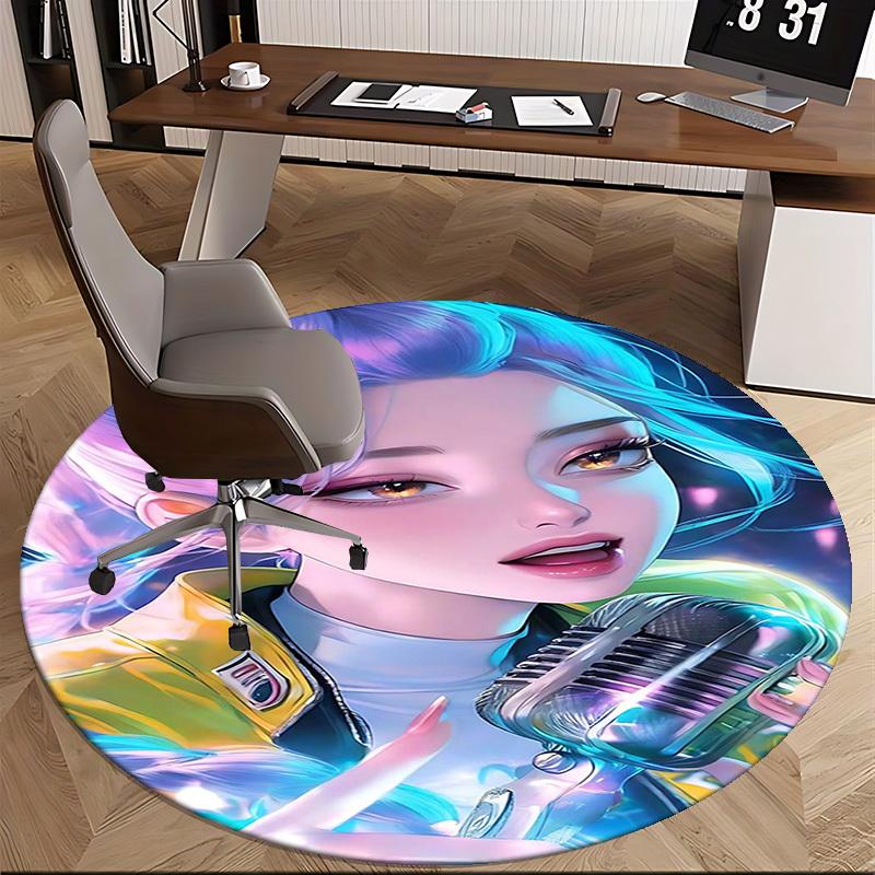 1pc Anime Cartoon Design Round Carpet - Office Chair Pad, Desk Mat, Non-Slip Rug for Home Decor, Living Room, Bedroom, Game Room, Dormitory, Seasonal
