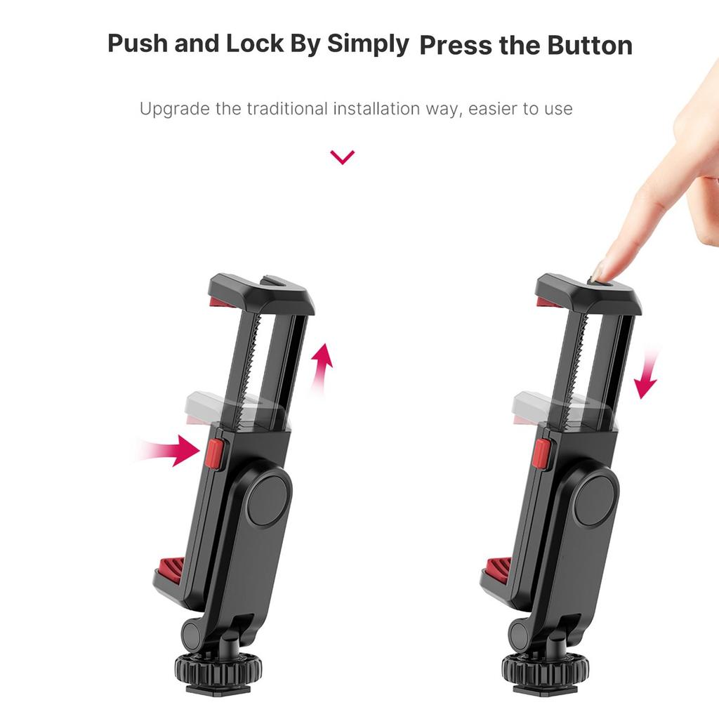 Multi-functional Phone Holder Clamp Phone Tripod Mount 360° Rotatable with Dual Cold Shoe Mounts for Smartphone Vlog