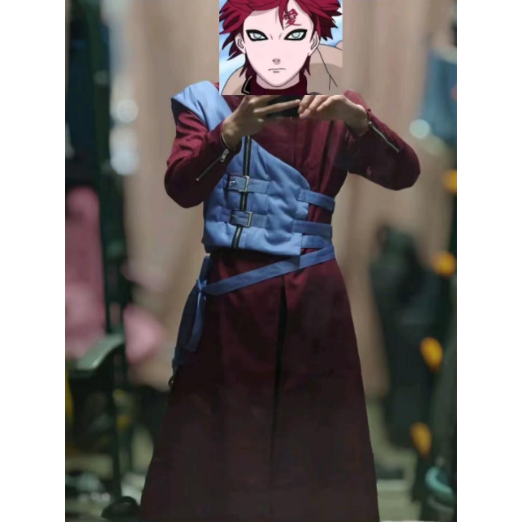 Gaara Cosplay Costume Sand Waterfall Fifth Kazekage Red Hair Shinobi Ninja Tatoo Sticker Set Wig Halloween Xmas