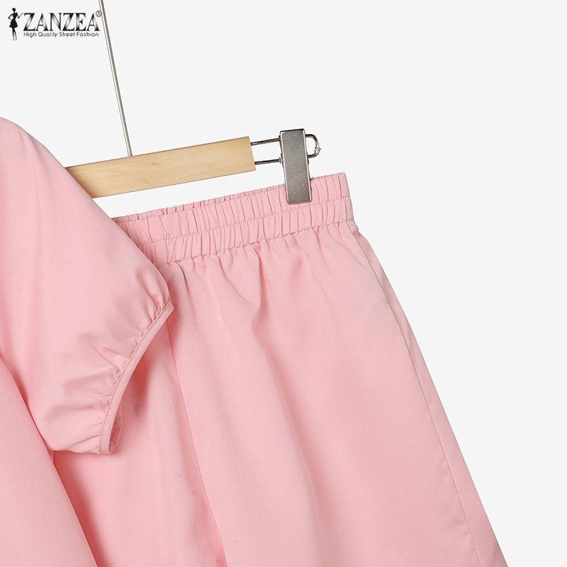 ZANZEA Женский повседневный костюм из двух частей с коротким рукавом и шортами