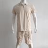Summer Autumn Men's Polo Neck Waffle Shorts Suit Casual T Shirt Sports Short Sleeve Two-piece Set Trendy Brand