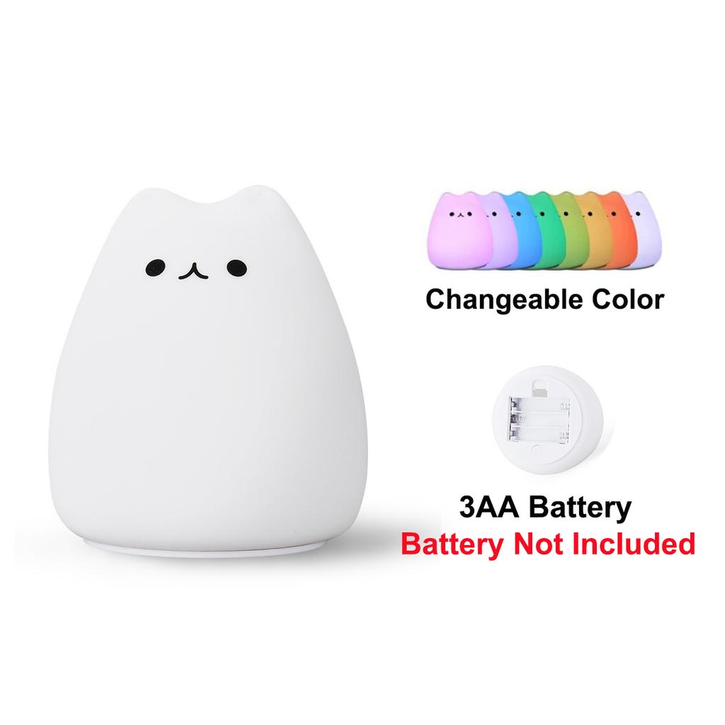 Cute Cat Night Light For Baby Kids Cartoon 7 Colors Silicone Sleeping Lamp Touch Sensor Table Lamp For Home Bedroom Decoration