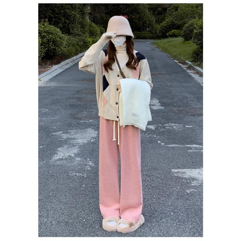 Autumn Winter Women Thickened Wide-leg Pants Fashion Casual High-waisted Drawstring Long Pants Plus Size Solid Color Straight Trousers 2345