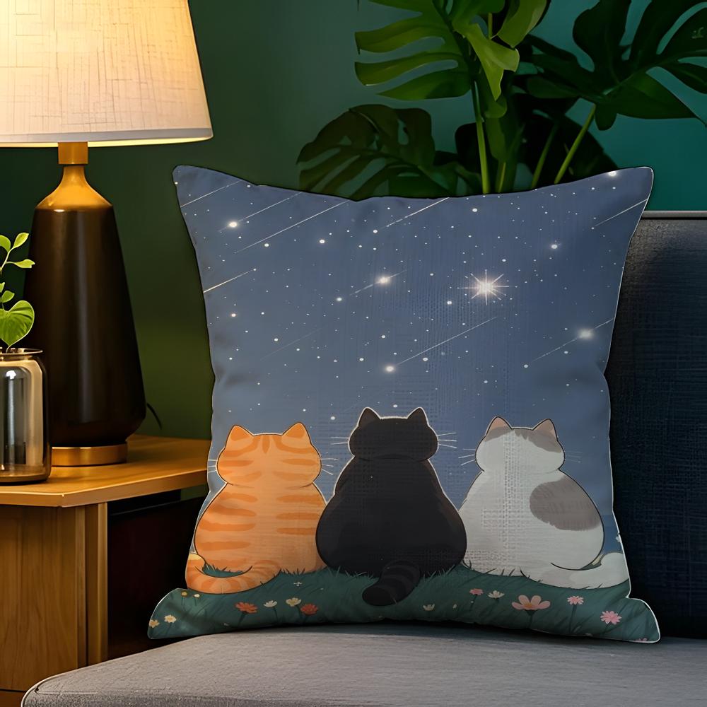 Cute cat illustration decoration  Pillow Case Natural Linen Pillow Case DoubleSided Decor Sofa Pillowcase Home Decor