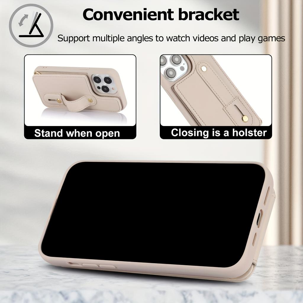 Сумка для телефона через плечо, чехол для телефона из искусственной кожи для IPhone с держателем, длинный ремешок на запястье, кошелек, слот для кредитных карт, противоударный защитный чехол