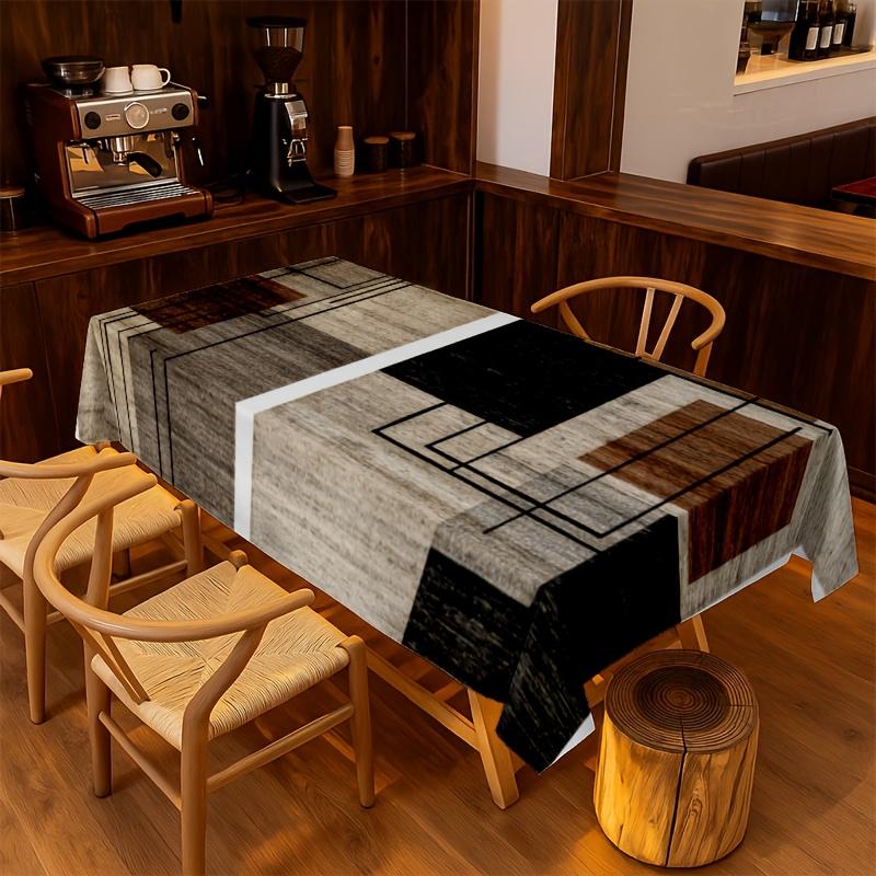 1pc Modern Simple Geometric Patterned Tablecloth, featuring black, brown and gray color contrast designzyc