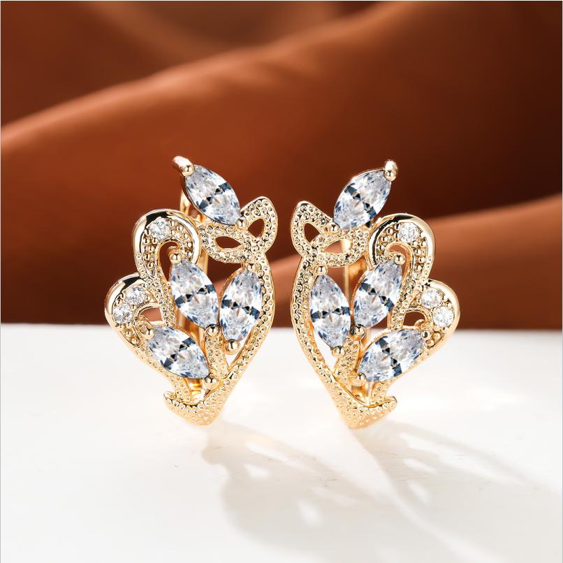 1 пара серег золотого цвета с радужным камнем и цветочным узором в виде листьев, красные, желтые, синие, зеленые, висячие полые серьги с камнями