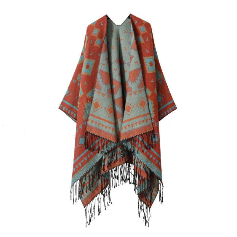 Ethnic Style Shawl Summer Outer Wear Women's Large Shawl Cape Cloak High-end Knitted Scarf