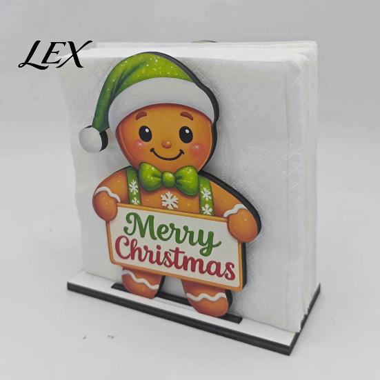 Christmas Kitchen Decor Wooden Napkin Holder, Gingerbread Man And Deer Design, Holiday Party Countertop Organizer Decorative Vertical Paper