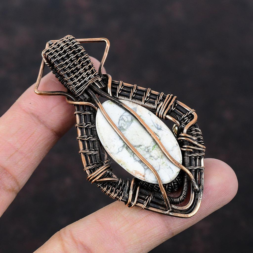 Подвеска из камня гаулит, обернутая медной проволокой, Подвеска-украшение из гаулита, Подвеска ручной работы, Украшение из медной проволоки, Подарок для мамы, Подвеска с камнем-талисманом