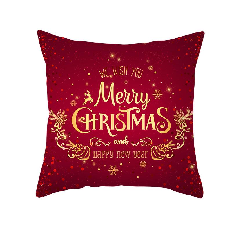Merry Christmas Gift Decoration Pillowcase Red Print Cushion Cover Home Sofa Festive Short Plush Material