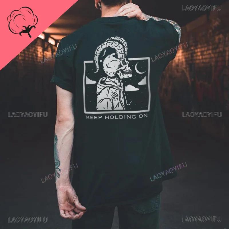 Cool Biker Drinking Beer Skull Graphic Men Cotton T - Shirts Summer Punk Rock Clothes Halloween Party Tops Ropa Hombre Camisetas