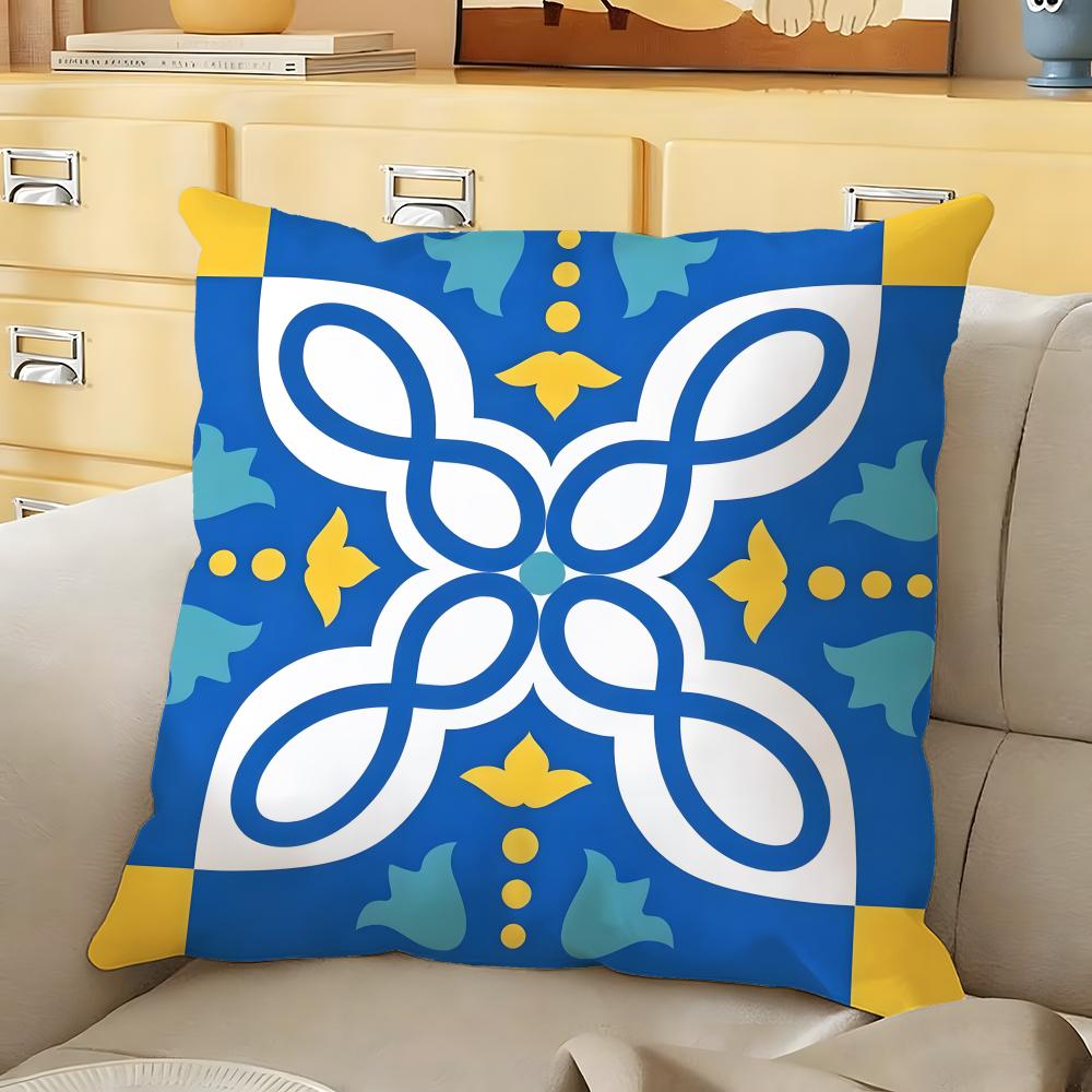 Exotic Portuguese Pattern Cushion Cover Soft Durable Reversible Pillow Cover Home Car MultiScene Daily Comfort Pillowcase