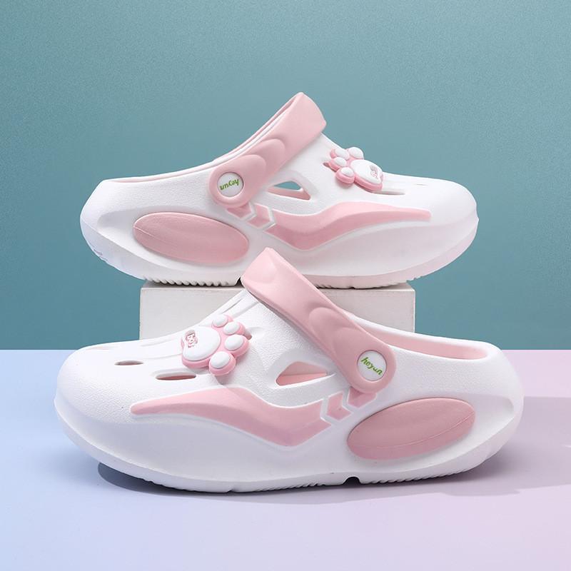 Летние детские сабо для девочек, удобные, дышащие, нескользящие, с мультяшным дизайном, пляжная обувь