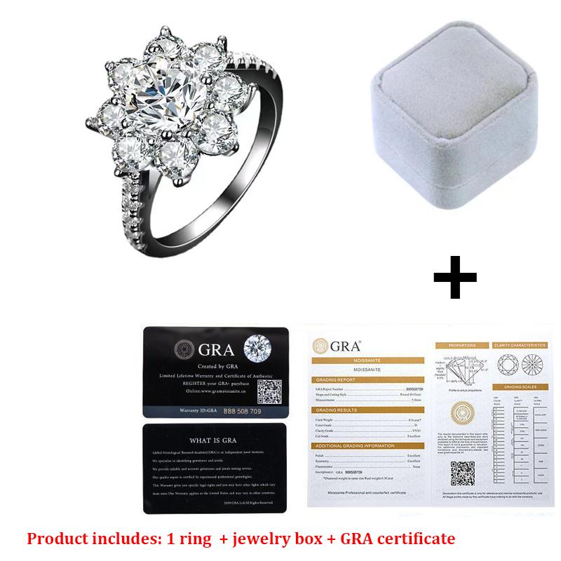 Модное роскошное кольцо с настоящим муассанитом в виде солнечного цветка, 2 карата D, цвет VVS1, лабораторный бриллиант, чистое серебро 925 пробы для женщин, свадебные ювелирные украшения