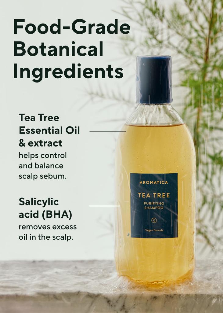 Organic Oily Scalp Shampoo 400ml Tea Tree Oil Control Oily Scalp Refreshing Naturally Derived Cleansing Teatree Purifying Shampoo Korean Cosmetics