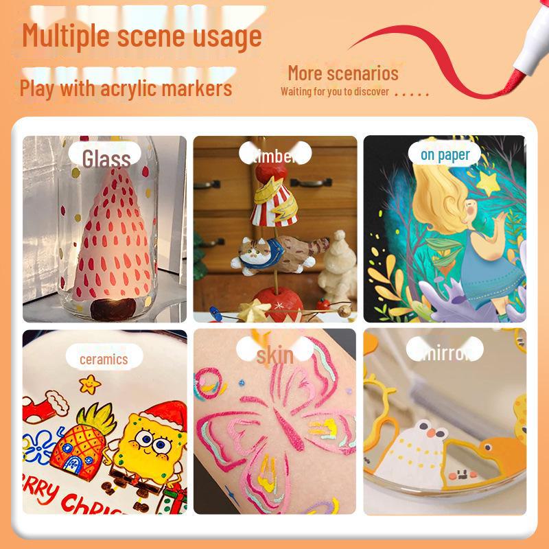 Acrylic Washable Marker & Watercolor Pen Set for Kids – Non-Transparent, Brush-Style, Stackable, Ideal for Primary Students